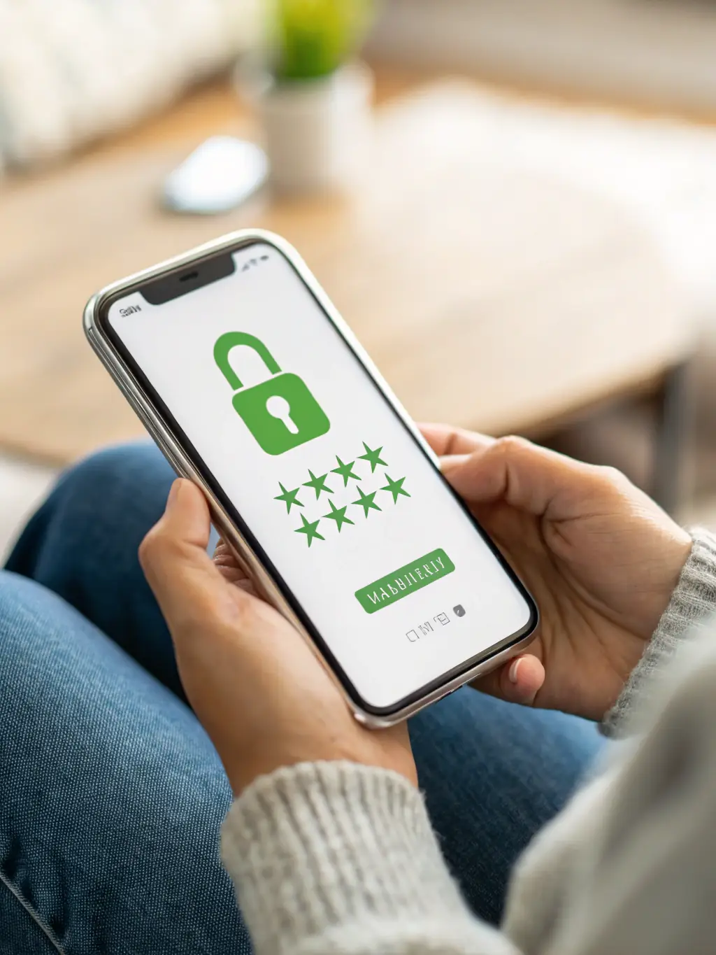 A smartphone displaying a secure VPN connection, with a padlock icon indicating encrypted data transfer, set against a public Wi-Fi hotspot.